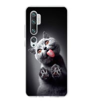 PrintiFy Xiaomi Mi Note 10 ile Uyumlu 1mm Slim Fit Kedi 2 050c Baskılı Şeffaf  Kılıf