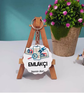 Emlakçı Tasarımlı Kişiye Özel Hediye Emlakçı Ahşap Anahtarlık
