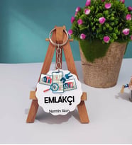 Emlakçı Tasarımlı Kişiye Özel Hediye Emlakçı Ahşap Anahtarlık