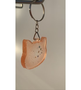 Transparan Turuncu Gümüş Glitterli Kedi Köpek Başı Anahtarlık Handmade El Yapımı Epoksi Hediyelik