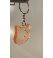 Transparan Turuncu Gümüş Glitterli Kedi Köpek Başı Anahtarlık Handmade El Yapımı Epoksi Hediyelik