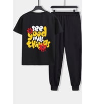 Unisex Good things Baskılı 2'li Eşofman Takımı (Siyah)