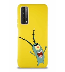 Huawei Y7A Soft Premier Kapak Plankton Tasarımlı Silikon Kılıf - Sarı (Şeffaf)