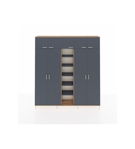 Arges Gardrop 12 Raflı 9 Kapaklı 2 Askılı 220x30x243 Çam-Antrasit