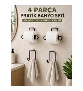Pratik Banyo Düzenleme Seti 2 Adet Rulo Kağıt Tutucu 2 Adet Havlu Askılığı