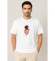 Erkek - Kadın Never Give Up Baskılı Unisex Yarım Kollu Bisiklet Yaka %100 Pamuk Oversize T-shirt (Beyaz)