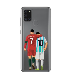Samsung Galaxy A21S Uyumlu Lionel Messi ve Cristiano Ronaldo Desenli Şeffaf Telefon Kılıfı