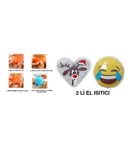 GÜLEN EMOJİ BEYAZ GEYİK CEP SOBASI,EL ISITICI,2 ADET SICAK SU TORBASI PVC  9cm