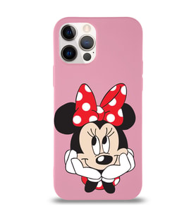 Apple iPhone 12 Pro Max  Lansman Kılıf Minnie Mouse Tasarımlı Altı Kapalı İçi Kadife Kaplı  Kapak (Şeffaf)