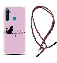 Realme 5i 5 Pro 6i 7 Pro 8 Kılıf Boyun Asklı Rasta Silikon Pink Cat Heart 1303