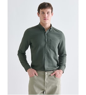 LCWAIKIKI Classic Haki Regular Fit Uzun Kollu Armürlü Erkek Gömlek