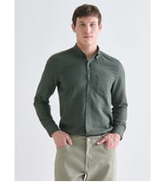 LCWAIKIKI Classic Haki Regular Fit Uzun Kollu Armürlü Erkek Gömlek