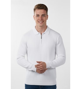 DeepSEA Erkek Beyaz Slim Fit Polo Yaka Triko Kazak - Yumuşak Dokulu Esnek ve Şık Görünüm 2605305