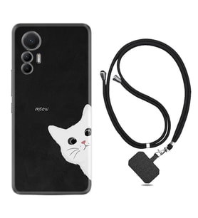 Xiaomi 12 Lite Kılıf Resimli Boyun Askılı İpli Desenli Silikon Series Çılgın Kedi 1895