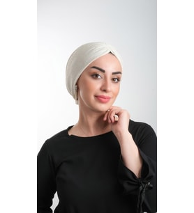 Krem Pratik Hazır Geçmeli Tesettür Bone Fukuro Simli Büzgülü 2116_40