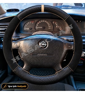 Opel Astra G Dikme Direksiyon Kılıfı Alcantara Süet Mat Karbon Bej Yüzük ve Dikiş Astra Klasik-4 Kollu 1998-2005