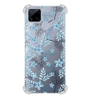 PrintiFy Realme C15 Uyumlu Köşe Korumalı Floral Mavi Tasarımlı Şeffaf Silikon Kılıf