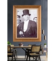 Altın Varaklı Çerçeveli Paspartulu Atatürk Tablo nh384 (Gold)