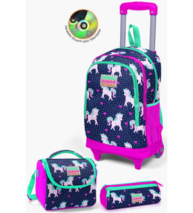 Coral High Kids Lacivert Pembe Unicorn Desenli Çekçekli 3'lü Çanta Seti SET0123366