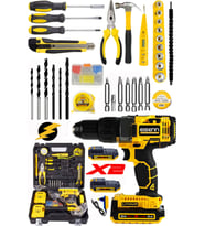 Alman 328 Vf 20 Ah Darbeli Yellow Yeni Nesil Komple Set Hediyeli Akülü Vidalama Matkap 100 Pcs Set