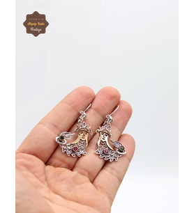 Yakut ve Zümrüt Taşlı Şahmeran Model Telkari Gümüş Kadın Küpe 201024971 (Silver)