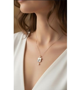 925 Ayar Papatya silver 3'lü set 4 yaprak yonca kolye.rose.gold.rodaj