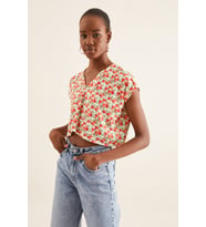 V YAKA CROP BLUZ  (Desenli)