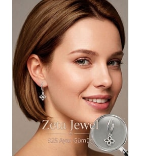 Zeta Jewel 925 Ayar Gümüş Yonca Çiçek Modeli Halka Küpe – Zirkon Taşlı, Zarif Tasarım, Işıklı Hediye Kutulu