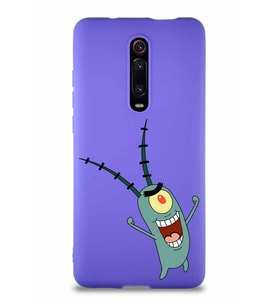 Xiaomi Mi 9T Pro Soft Premier Kapak Plankton Tasarımlı Silikon Kılıf - Mor (Şeffaf)