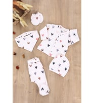 Kız Erkek Bebek Natural Pamuk Kumaş 5 Li Hastane Çıkışı Yenidoğan Set STL6608 (Krem)