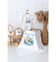 Pia Baby Premium  %100 Pamuk İsme Özel Erkek Bebek Hastane Çıkışı Tulumlu Bebek Hediye Seti 5089-05 (Ekru)