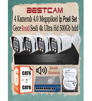 BESTCAM 4 Kameralı 4 Mega Piksel İP Poeli Set Gece Renkli Sesli 4K Ultra HD 500 GB HDD