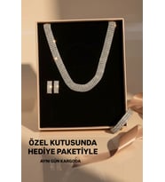 Özel Kutusunda Hediye Paketiyle Agatha Gümüş Kaplama 3'lü Düğün Takı Seti Kolye Küpe Bileklik Hediye Set  Nişan Söz Nikah Takı Seti (Beyaz Gümüş)