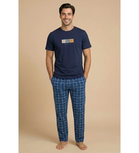 Mirano 8102 Penye Çizgili Pijamalı Erkek Yazlık Kısa Kollu Cepli Pijama Takımı
