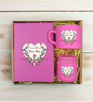 BK Gift Kişiye Özel İsimli DTF Anne Temalı Pembe Defter & Kahve Fincanı & Mum Hediye Seti-5, Anneye Hediye, Anneler Günü Hediyesi