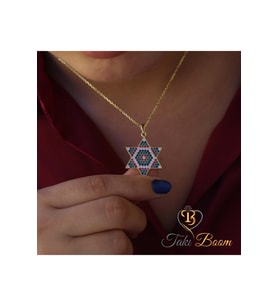 Davut Yıldızı Kolye – Gümüş Yahudi Kolye, Kadınlar İçin Manevi Kolye, Karışık Zirkon Taşlar (Gold)