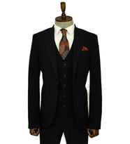 Tek Düğmeli Slim Fit Lacivert Yelekli Erkek Takım Elbise - Wessi