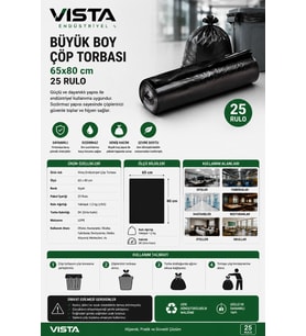 Vista Endüstriyel Büyük Boy Çöp Torbası 65x80 cm 25 Rulo