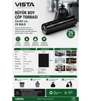Vista Endüstriyel Büyük Boy Çöp Torbası 65x80 cm 25 Rulo