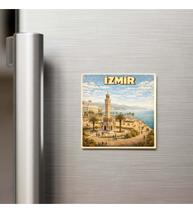 İzmir Şehri - Pop-Art Travel - 9x9 cm Buzdolap Magneti