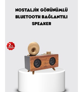 Gramofon Tasarımlı Hoparlör – 3D Stereo Ses, 1800 Mah Batarya