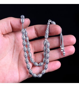 Tamamı 925 Ayar Gümüş Arpa Kesim Fizyon Örgü Model Tesbih