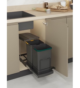 Starax S-2392-A Teleskopik Raylı Plastik 12+12 Lt. Antrasit Çöp Kovası