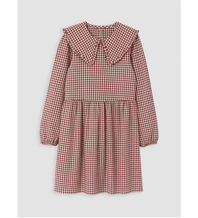 LCW Kids Bordo Bebe Yaka Ekose Kız Çocuk Elbise