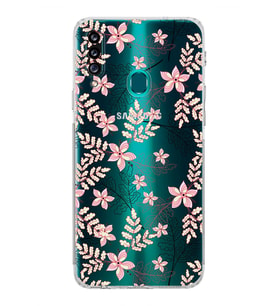 Samsung Galaxy A20s  Kamera Korumalı  Kapak Floral Kırmızı Tasarımlı  Şeffaf Kılıf