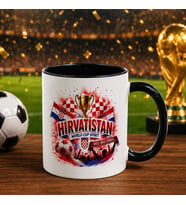 BK Gift Hırvatistan Taraftar Temalı Dünya Futbol Kupası Tasarımlı Siyah Kupa Bardak