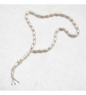 İthal Çizgili Oval Gümüş Tesbih 5mm