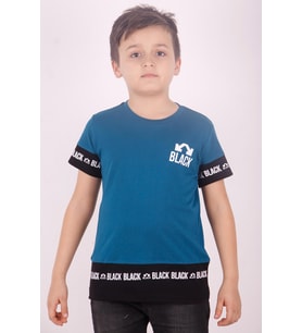 Toontoy Erkek Çocuk BLACK Baskılı Tişört (Petrol)