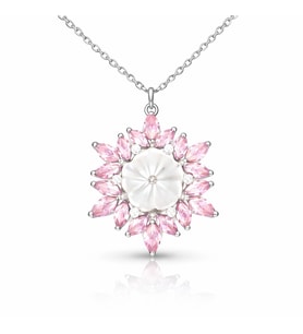 Gümüş Pembe Lotus Desenli Çiçek Kadın Kolye