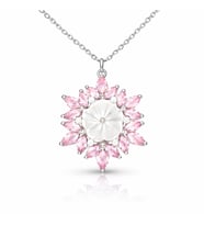 Gümüş Pembe Lotus Desenli Çiçek Kadın Kolye